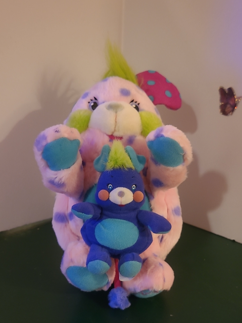 2001 Popples Pink With Purple Very Rare To Have Baby Popple attached